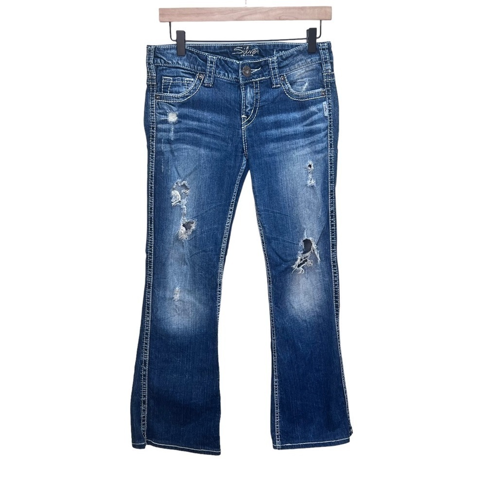 Y2K Silver Jeans Frances Bootcut Distressed Size 28